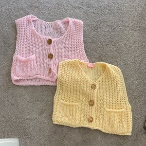 Pink and Yellow Knit Button-Up Sweaters